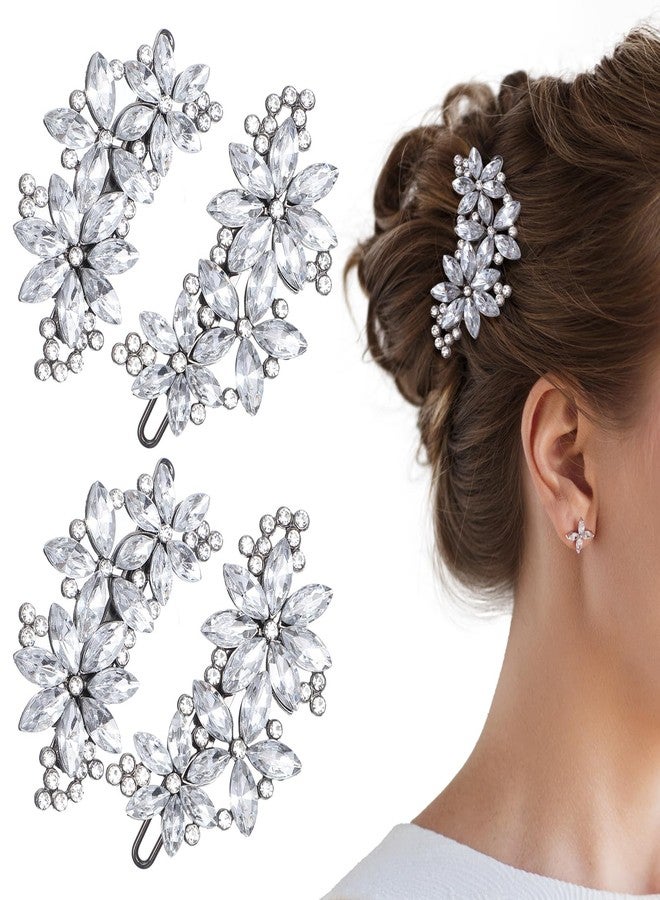 WJIAAA Crystal Flower Hair Clips,4Pcs Rhinestone Hair Clips Elegant Accessories for Women Bride Wedding Party Festivals - Image 1